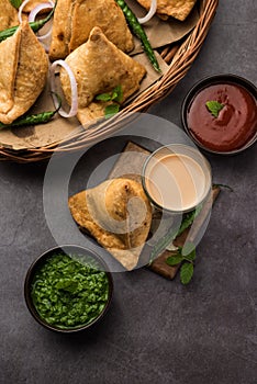 SamosaÂ Snack is an Indian deep fried pastry with a spiced filling usually made with potatoes, spices and herb